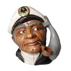 70s Stoneware Pottery New England Whaler brown skin sea Captain planter decor 9"